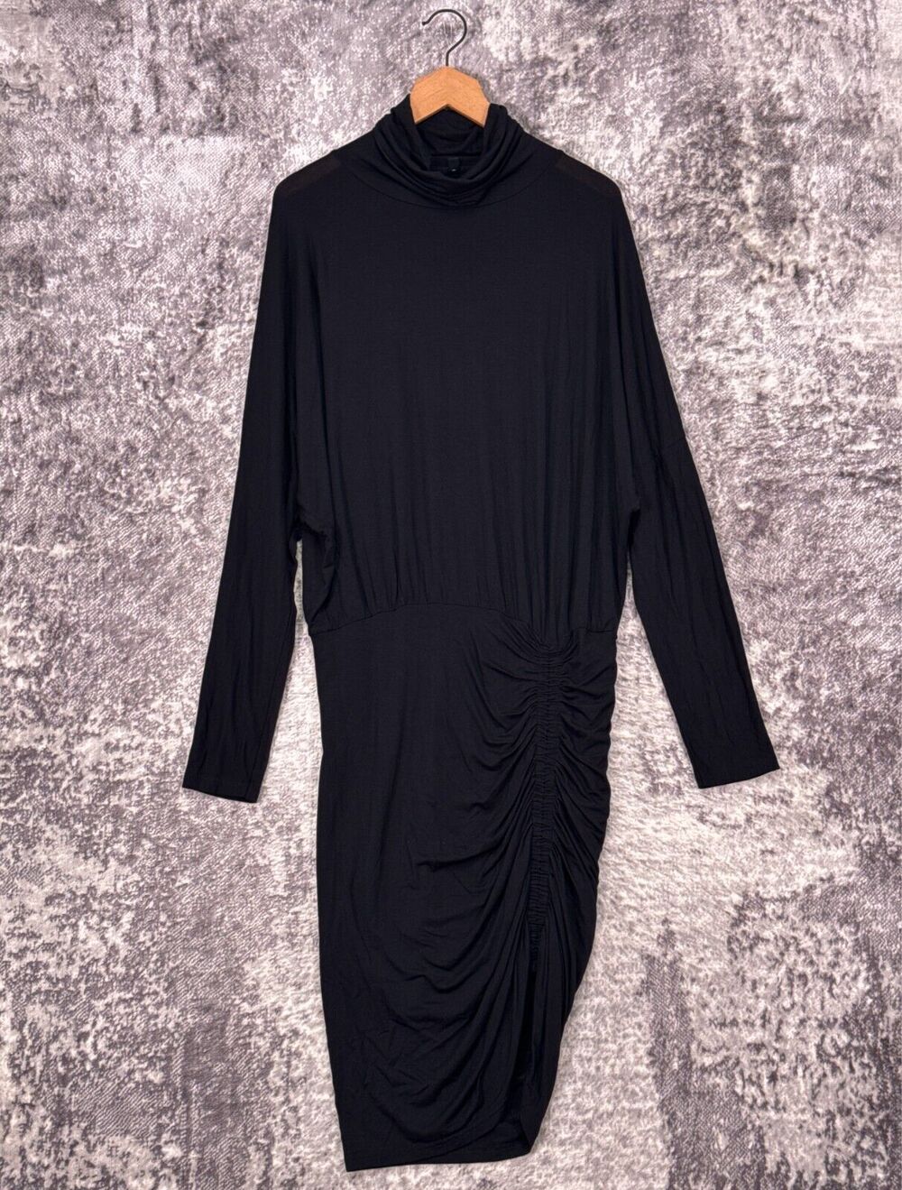 Veronica Beard Dress Large Womens Manda Black Ruched Turtleneck Long Sleeve